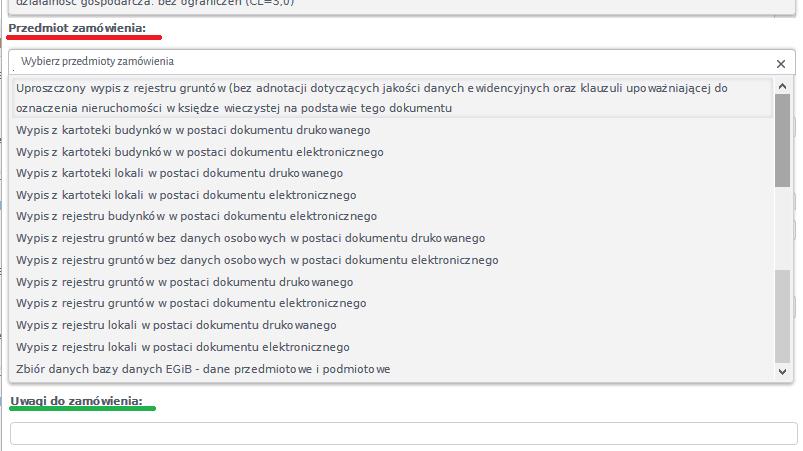 5 W przypadku wyboru w Przedmiocie zamówienia - wypisu z kartotek/rejestru w postaci dokumentu elektronicznego, - uproszczonego wypisu z rejestru gruntów - zbioru danych bazy danych EGiB dokumenty