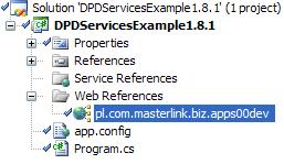 16.2.1 Przykładowy kod wywołujący Web service a) Utworzenie portu do WS: namespace DPDServicesExample1._8._1 { using DPDServicesExample1._8._1.pl.com.masterlink.biz.