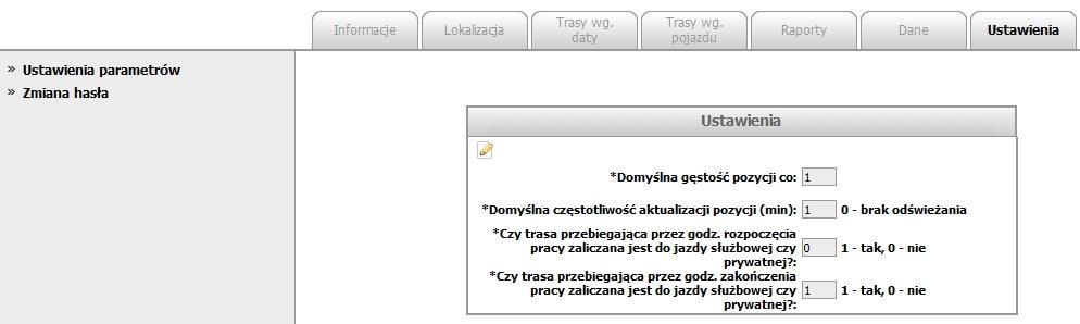 7. Moduł ustawienia Moduł prezentuje poniższy obraz W tym module użytkownik ma możliwość zdefiniowania parametrów