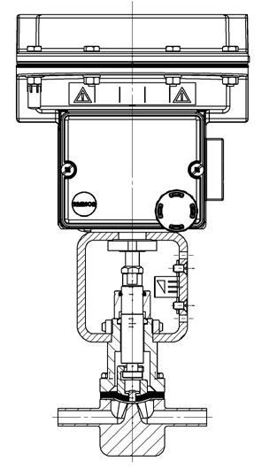 z kołnierzami aseptycznymi zgodnie z normami DIN 1864-2, forma A, kołnierze zgodnie z normą DIN EN1092-2 z siłownikiem elektrohydraulicznym typu 3274 membrana z innego materiału: na zapytanie Sposób