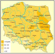 XX Sudecka VII Środkowa XIV Wrocławska XXI Karpacka Szczegółowymi parametrami charakteryzującymi klimat Gminy Dziadowa Kłoda są następujące czynniki: średnia temperatura roczna: 7,4ºC; średnia