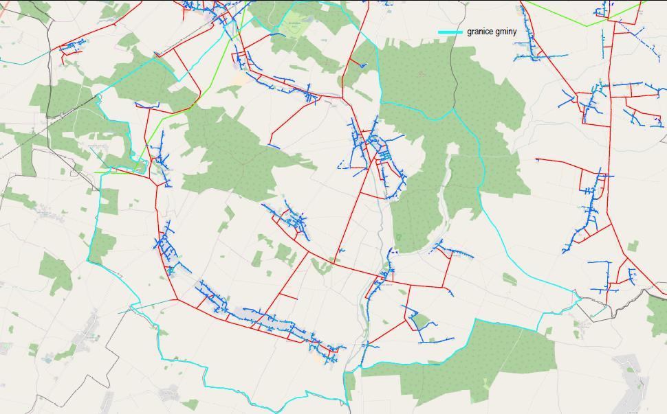 Rysunek 7. Plan sieci elektrycznej na terenie Gminy Dziadowa Kłoda Źródło: ENERGA OPERATOR S.A. Oddział w Kaliszu Legenda: Zielona linia linia wysokiego napięcia (WN).