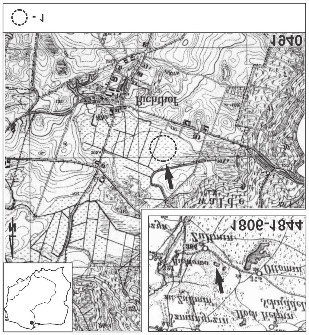 Nowe stanowisko stoplamka krwistego Dactylorhiza incamata L. Soó... 121 po³owie XIX w. oraz póÿniejszej mapy topograficznej (Messtischblätter 1:25 000, 1888-1944) z lat 40-tych XX w.