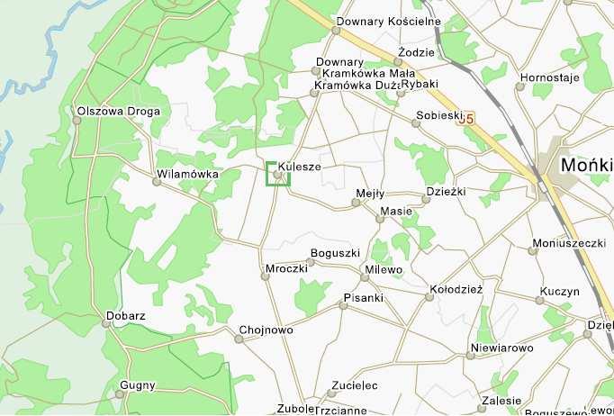 1. Charakterystyka miejscowości Kulesze 1.1. PołoŜenie Miejscowość Kulesze połoŝona jest w zachodniej części Gminy Mońki, naleŝącej do powiatu monieckiego, przy skrzyŝowaniu dróg powiatowych: Nr 03