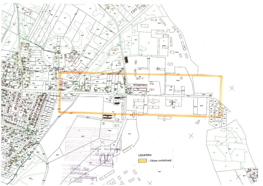 Rysunek 15 Mapa Komorowa. Respondenci biorący udział w badaniu zostali zapytani o związek z obszarem rewitalizacji.
