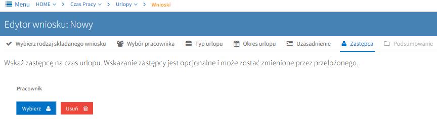 UWAGA! W przypadku osób pełniących funkcje kierownicze wybór zastępcy jest obowiązkowy.