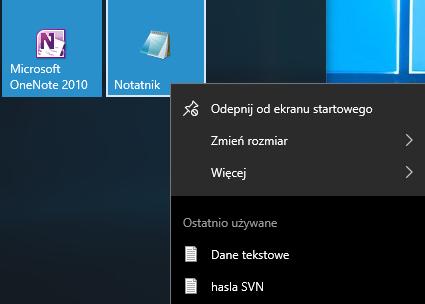 [5/30] Obsługa komputera Chcąc usunąć wybrany kafelek z ekranu należy kliknąć go prawym klawiszem myszy, następnie z rozwiniętego menu kontekstowego (menu podręcznego, uruchamianego prawym klawiszem