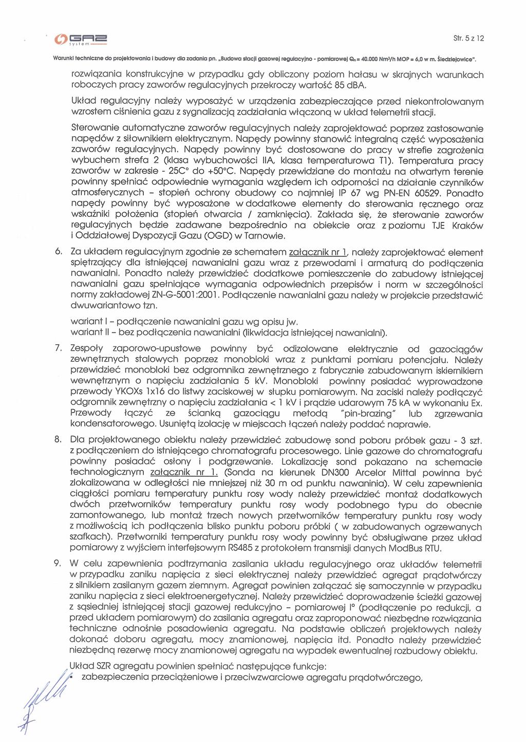 - podłączene 3 Str.5 z 12 Wdwnk} Iochncno do projo<towona Dudowy dla ano Pn. juwa stacj gazowej reguccyno - ponoowoj Q. 40, Nn1 3/h MO = 6.0 Wrn. Sds.owce.