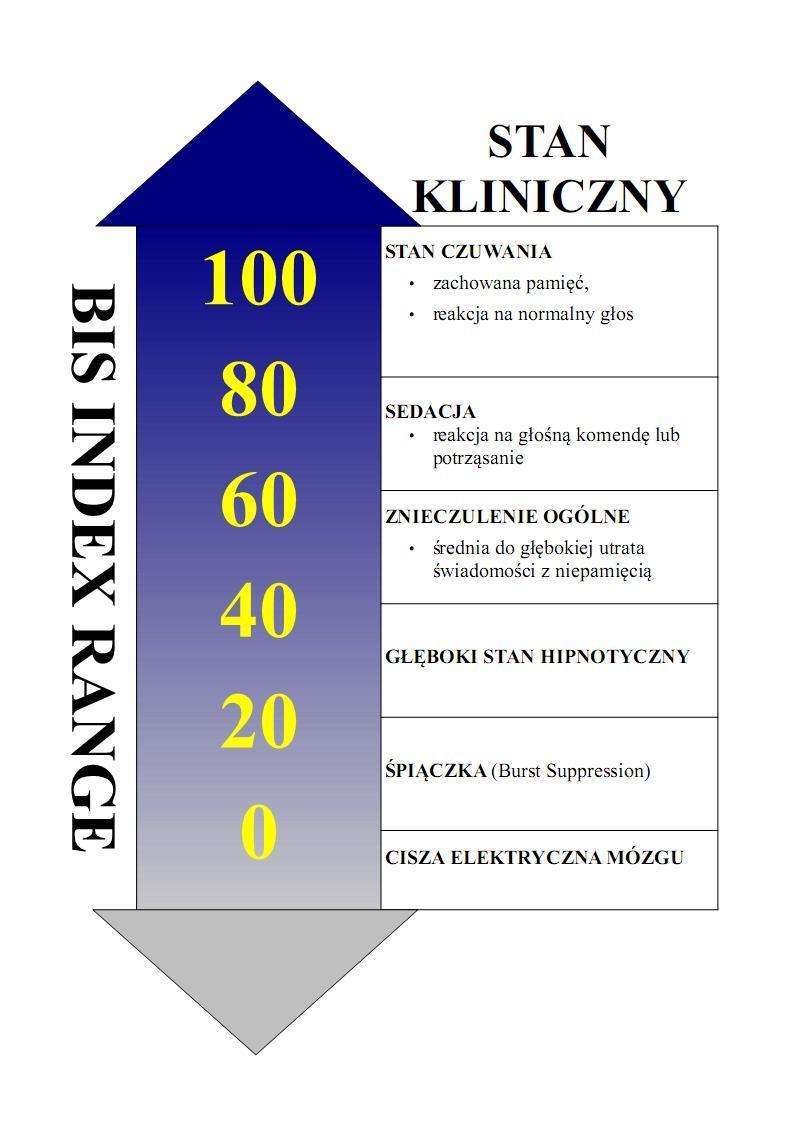 Rycina 2. Związek między wartościami BIS a stanem klinicznym [modyfikacja za 25,57].