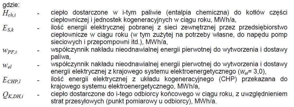 Współczynniki nakładu nieodnawialnej energii pierwotnej dla systemu ciepłowniczego (CHP) zasada obliczeń Wg