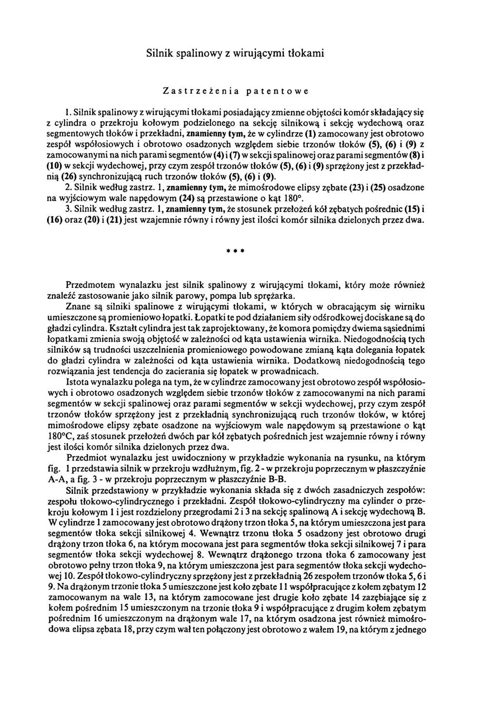 Silnik spalinowy z w irującym i tłokam i Zastrzeżenia patentowe 1.