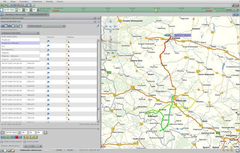 Można wczytać również trasy dla kilku pojazdów, wystarczy w tabeli zaznaczyć wybrane pojazdy i kliknąć przycisk