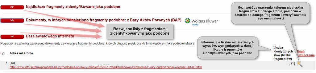 III. Treść raportu podobieństwa Kolory występujące w treści Raportu podobieństwa oznaczają