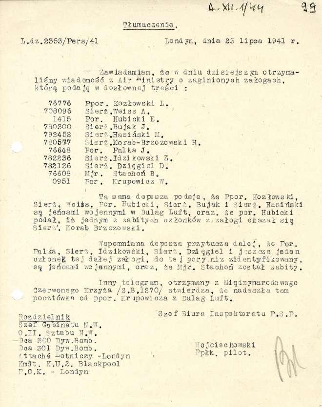 Tłumaczenie. (-541/4/L1(-t T, 4 dz.2353/perr/41 Londyn, dnia 23 lipca 1941 r.