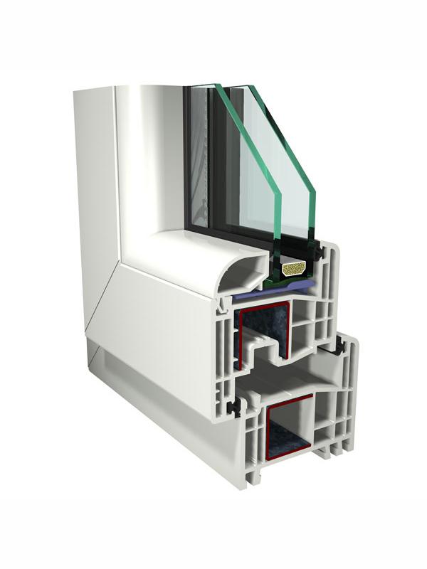 GEALAN S 8000 IQ OPIS SYSTEMU GEALAN S 8000 IQ 32 tworzywo PVC uszczelki system z uszczelkami odbojowymi głębokość profili 7 mm ilość komór 6 współczynnik przenikania ciepła U f od 1,2 W/m2K do 1,