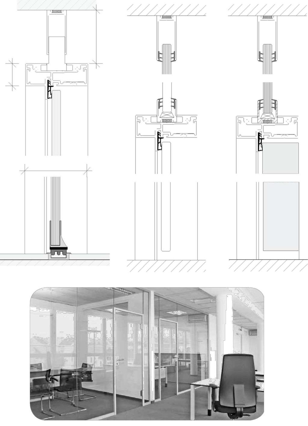 System SLIMLINE drzwi Rysunki szczegółowe Elementy drzwi Szklane drzwi od podłogi do sufitu