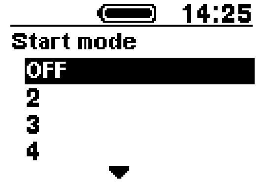 Start mode (Tryb uruchamiania) Umożliwia ustawienie początkowego przełożenia w trybie uruchamiania. 1.