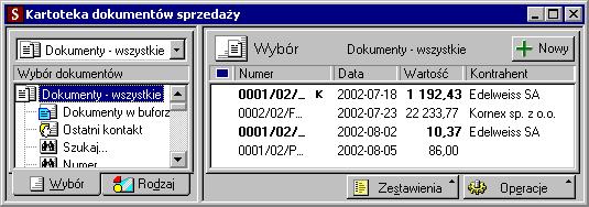 32 Rozdział 2 Rys. 2-3 Okno kartoteki dokumentów sprzedaży.