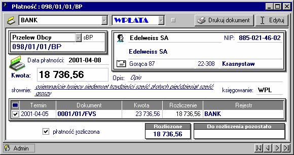 Rozliczenia finansowe 77 Płatności Termin ten oznacza pieniądze, które zostały faktycznie przekazane lub przyjęte przez firmę (w wyniku wypłat lub wpłat kontrahentów).