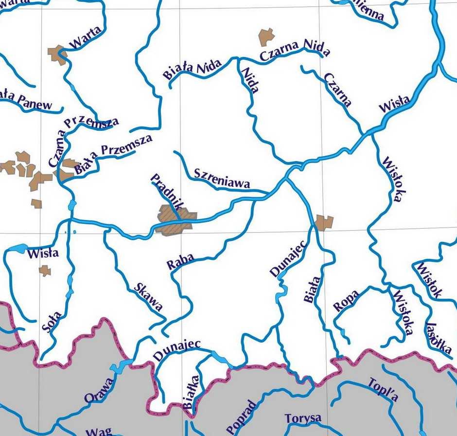 Rys.7. Dorzecze Wisły w powiecie Krakowskim (źródło: strona internetowa geografia24.eu) 6.1.4. Wody podziemne Wody podziemne na obszarze Gminy Skała zgromadzone są w trzech piętrach wodonośnych.