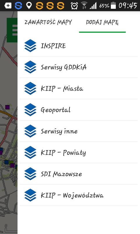 Usługa WMS Aby dodać mapę udostępnioną usługą WMS należy kliknąć na