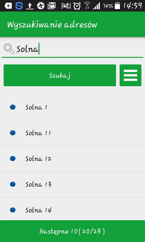 WYSZUKIWANIE ADRESÓW Wpisanie nazwy ulicy powoduje wyświetlenie wszystkich adresów na danej ulicy.