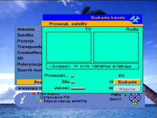 8. Search 1 Sat : Pozwala ci szukać kanałów poprzez użycie strzałek na pilocie. Search 1 SAT: Wyszukuje kanały dla satelity, która była wybrana z kolumny wyboru satelity.