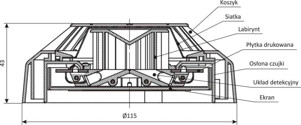 6 IK-E282-001 4 OPIS KONSTRUKCJI Konstrukcję mechaniczną czujki przedstawia rysunek 1.