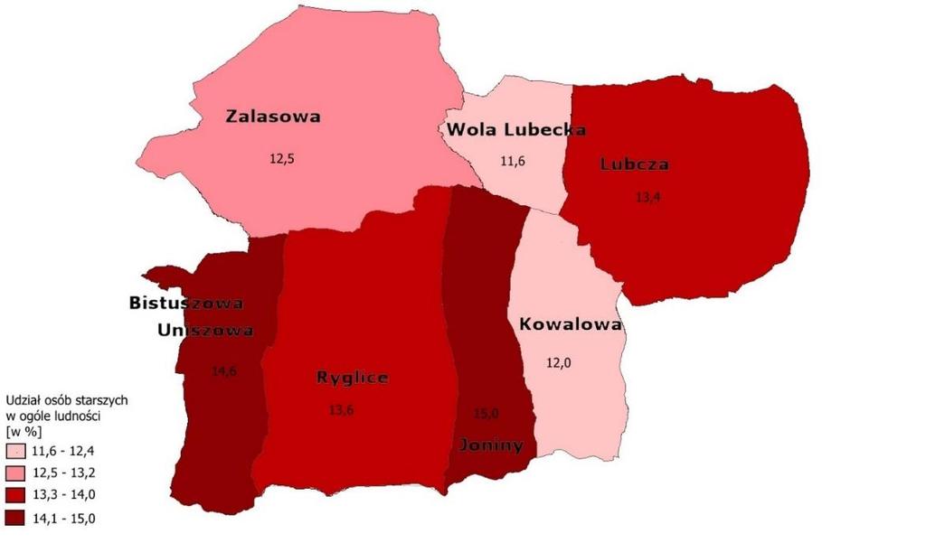 Rysunek 8. Udział osób starszych w ogóle ludności w 2014 roku Źródło: Opracowanie własne na podstawie danych Urzędu Miejskiego w Ryglicach 4.1.4. Aktywność mieszkańców Aktywność społeczności lokalnej może mieć istotny wpływ na zmiany zachodzące w ich otoczeniu.