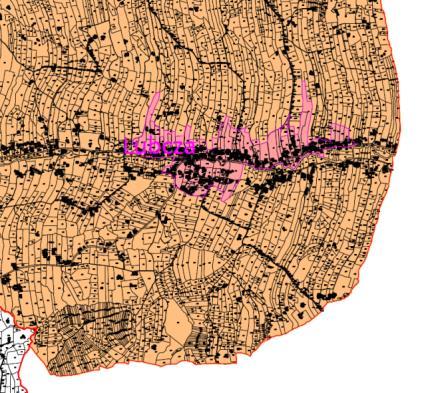 Rysunek 18. Podobszar rewitalizacji Lubcza Centrum obrys z uwzględnieniem działek (1:2 000) oraz zdjęcie satelitarne obszaru Źródło: UM Ryglice Lubcza-Centrum Tabela 11.