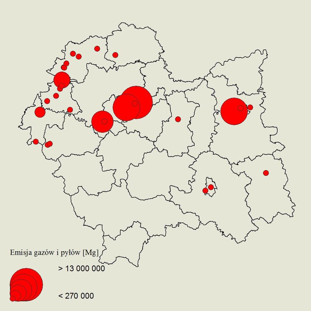 Emisja z największych zakładów w