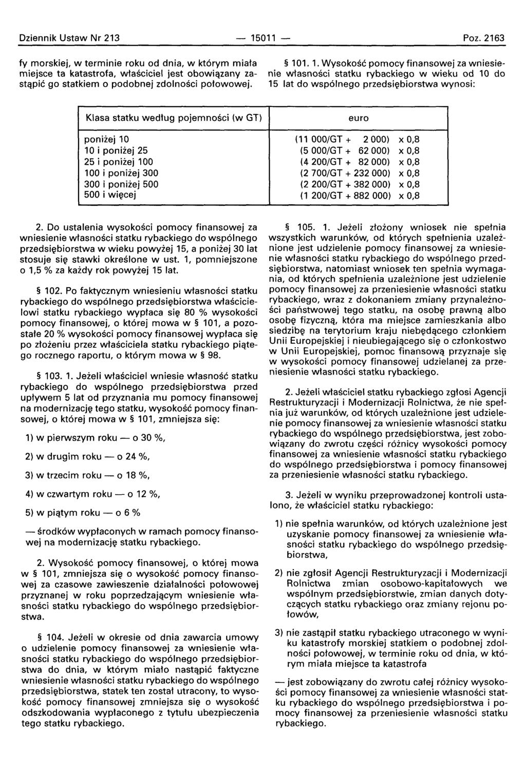 Dziennik Ustaw Nr 213-15011 Poz. 2163 fy morskiej, w terminie roku od dnia, w kt6rym miata miejsce ta katastrofa, wtasciciel jest obowiqzany zastaple go statkiem 0 podobnej zdolnosci potowowej. 101.
