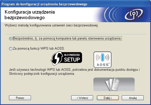 Dl użytkowników ezprzewoowego interfejsu sieiowego 18 Konfigurj z użyiem instltor CD-ROM i przewou USB (tylko system Winows ) Wyierz pozyję Połązenie ezprzewoowe, nstępnie kliknij przyisk Dlej.