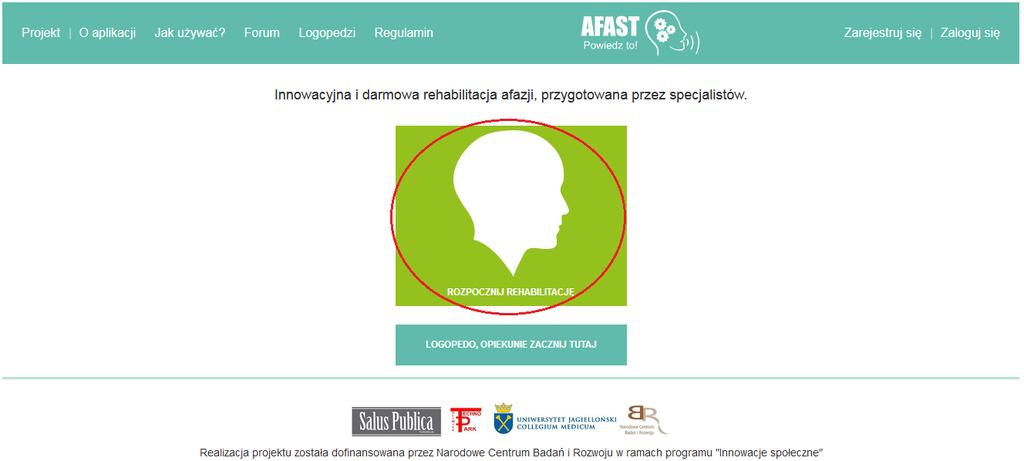 Prowadzi do informacji dotyczących powstawania aplikacji Afast! Powiedz to w ramach projektu Innowacje społeczne finansowanego przez Narodowe Centrum Badań i Rozwoju.