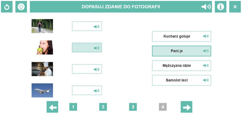 Rysunek 1.8 Po poprawnym wykonaniu przykładu strzałki nawigacji podświetlają się na zielono, sugerując przejście do kolejnego przykładu (Rys. 1.9). Rysunek 1.