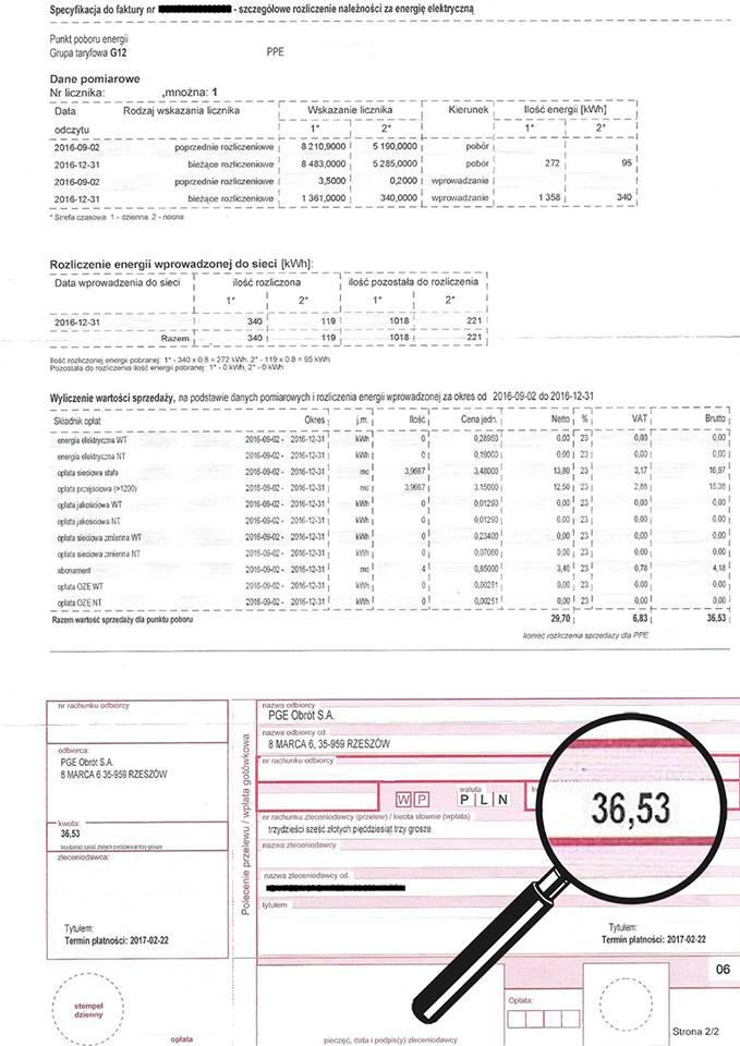 Poniżej rachunek za energię elektryczną klienta z Rzeszowa.