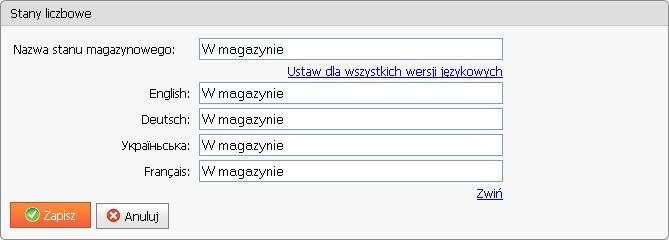 Po zaznaczeniu odpowiednich opcji naleŝy zapisać konfigurację przyciskiem lub anulować przyciskiem. Informacja o stanach magazynowych moŝe być prezentowana za pomocą piktogramów lub liczb.