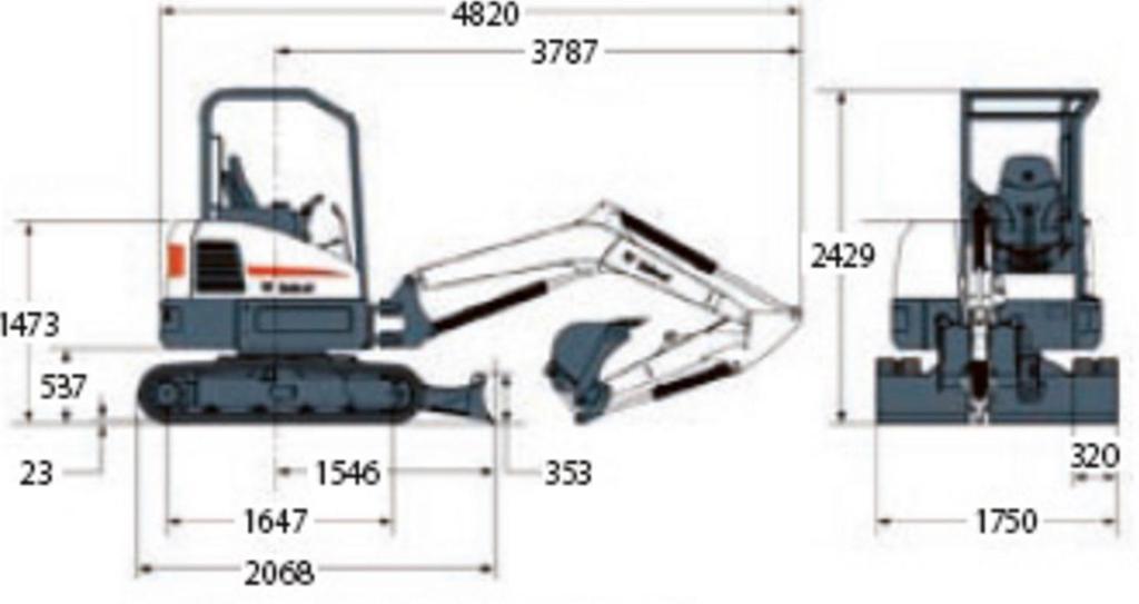 4 Rys 1. Schemat minikoparki gąsienicowej Bobcat E35 w [mm] ZASTRZEŻENIA OGRANICZAJĄCE 1. 2. 3. 4. 5. 6. 7. 8.