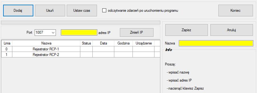 KONFIGURACJA Dodanie nowego urządzenia DS-2401X - rejestrator czasu pracy Funkcja automatycznego odczytywania Pozwala na dodanie programu do harmonogramu zadań Windows. Program uruchomi się w nocy np.