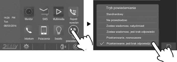 b) Jeśli brak odpowiedzi w przypadku nie odebrania przez monitor rozmowy wywołanej przez kasetę zewnętrzną (po 30 sekundach), wywołanie zostanie przekierowane na telefon użytkownika.