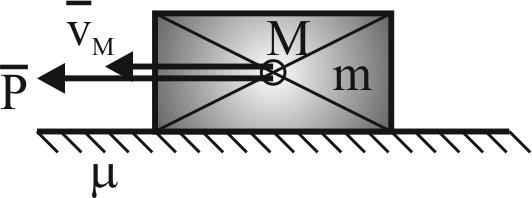 Rys.C2 C3. Bryła o masie m porusza się pod wpływem siły P ze stałą prędkością v M. Stosując teorię pędu i popędu określić współczynnik tarcia μ, zakładając, że ma on stałą wartość.