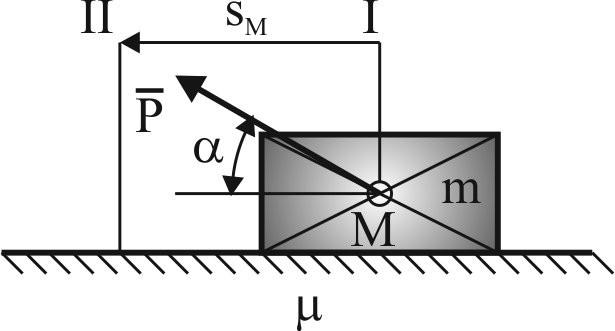 położenia II, w którym punkt M osiągnął prędkość o wartości v M =v M (II). Wykorzystując jedną z zasad energetycznych określić drogę s M punktu M przebytą w czasie ruchu z położenia I do II.