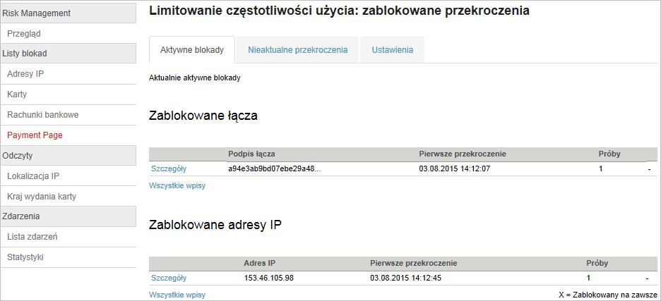 2.8 Payment Page (stary API) W tej sekcji można okre ślić, jak często łącze do płatności dla Payment Page może być wywoływane w ciągu określonego czasu.