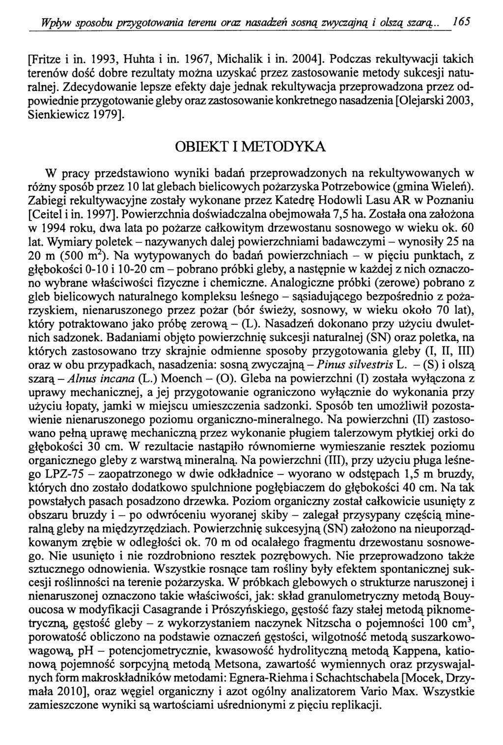 Wpływ sposobu przygotowania terenu oraz nasadzeń sosną zwyczajną i olszą szarą.. 165 [Fritze i in. 1993, Huhta i in. 1967, Michalik i in. 2004].