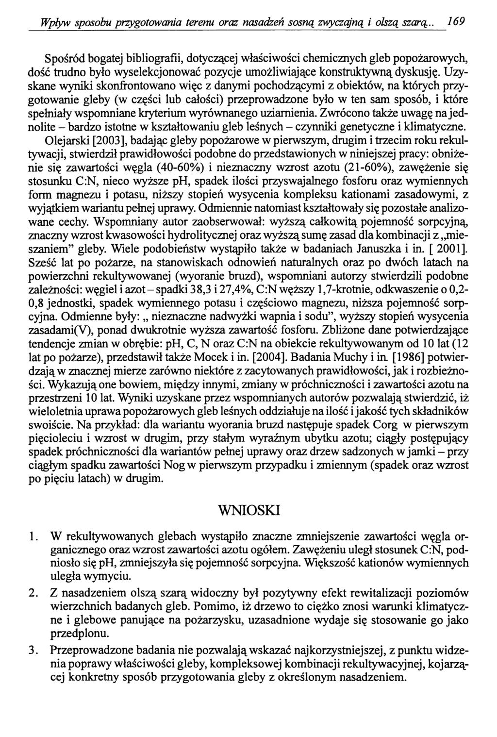 Wpływ sposobu przygotowania terenu oraz nasadzeń sosną zwyczajną i olszą szarą.