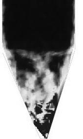 masowym: a) 1 s, b) 2 s, c) 3 s, d) 5 s, e) 7 s, f) 8 s (wypływ grawitacyjny) Fig. 2. Evolution of the deviatoric strain εp in dense sand with the main grain diameter d50 = 0.
