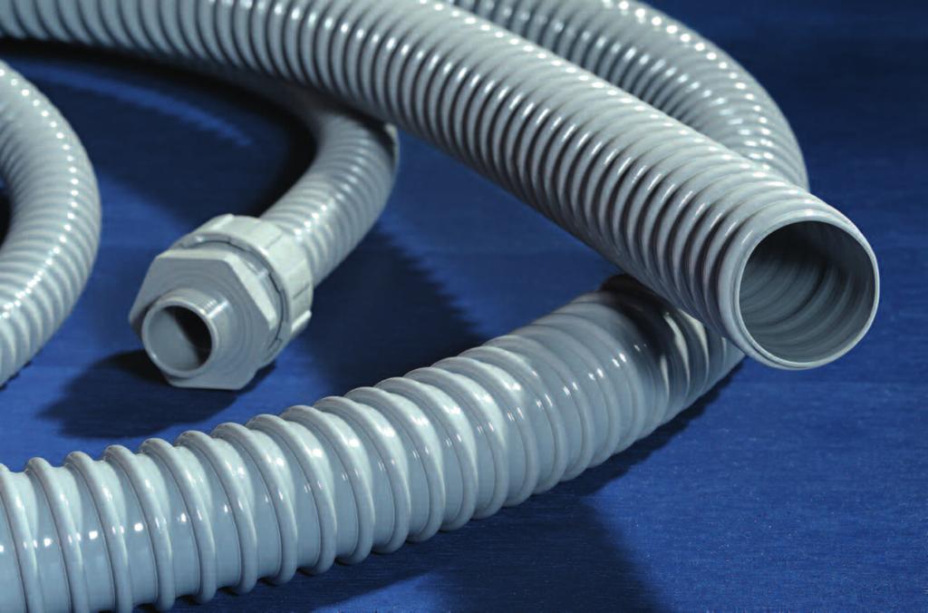 Rury osłonowe z PVC PSR, wzmocnione spiralą Elastyczna rura z PVC wzmocniona spiralą z twardego PVC, wewnętrznie gładka.