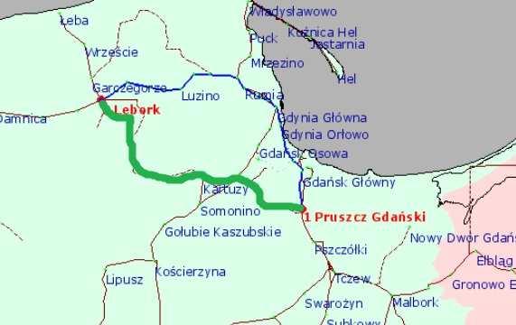 Pruszcz Gdański Kartuzy Lębork (odbudowa) 80 km Relacje: Żułąwy Wiślane Pomorze