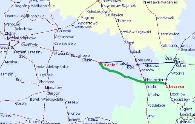 Łęczyca Turek -Konin 85 km Relacje: Poznań Łódź Konin