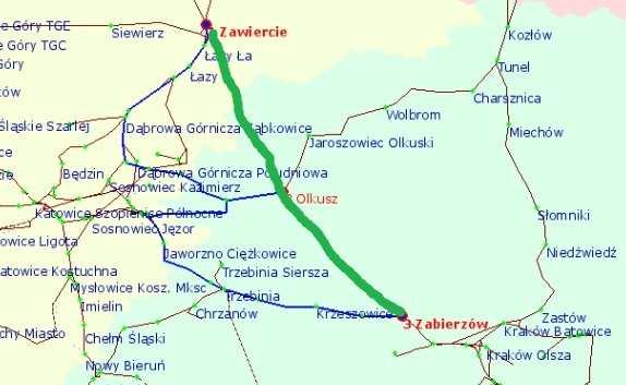 Zawiercie Olkusz Zabierzów (KDP) 55 km Relacje: Kraków - Warszawa